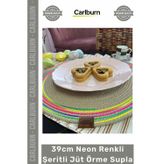 Carlburn #Supla Dayanıklı Dekoratif Mutfak Masa Dikişli El Sanatı 39cm Neon Renkli Şeritli Jüt Örme Supla