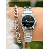 Casio Marka Gümüş Renk, Çelik Kordon Sertifikalı Takvimli Retro Kadın Kol Saati+Bileklik - Siyah