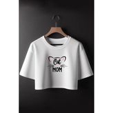 Cat Mom Baskılı Crop Tshirt - Beyaz