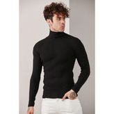 Catspy Erkek Lycra Boğazlı Triko Kazak - M - Siyah
