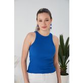 CATSPY Saks Mavisi Fitted/Vücuda Oturan Fitilli Esnek Örme Bluz