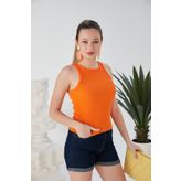 CATSPY Turuncu Fitted/Vücuda Oturan Fitilli Esnek Örme Bluz