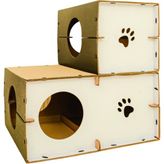Catssle Kedi Oyun Evi ve Tüneli Modüler 2 Katlı Karton - Beyaz