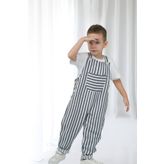 Catz Kids Erkek Çocuk Lacivert Beyaz Çizgili Keten Askılı Tulum