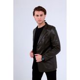 CE-YIL Erkek Deri Blazer Ceket - M - Haki
