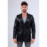 CE-YIL Erkek Deri Blazer Ceket - M - Siyah