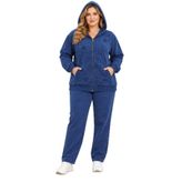 CEDY DENIM Kadın Nakış Detaylı Fermuarlı Kapüşonlu Sweatshirt ve Bol Paça Eşofman Alt Üst Takım C9130