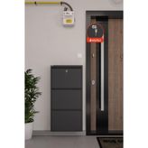Ceha Kilitli 3'lü Metal Ayakkabılık - Koyu Gri Füme