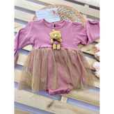 Çekik Bebek Kız Bebek Ayıcıklı Badili Tütü Elbise Hediyelik Bayramlık Elbise - Pembe - 1,5 Yaş