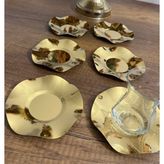 Çelik Gold Renk Dalgalı Model 6 Adet Çay Tabağı Bardak Altlığı