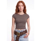 cemo Çizgili Bisiklet Yaka Crop Bluz