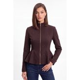 cemo Çizgili Pul İşlemeli Peplum Fermuarlı Ceket