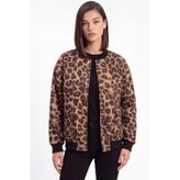 cemo Kadın Leopar Desenli Çıtçıtlı Bomber Ceket