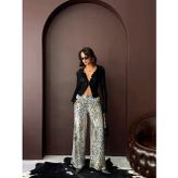 Cemo Leopar Desenli Payetli Wide-Leg Pantolon