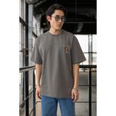 Cep Baskılı Iki Iplik Kumaş Pamuklu Oversize Erkek T-Shirt - Kapari - XL