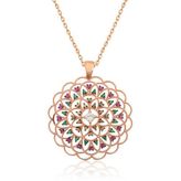 Çeşithane Gümüş Rose Geometrik Desenli Madalyon Kolye