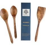 Ceviz Ağacı El Yapımı Tahta Kaşık ve Spatula Seti 30 cm - Çok Renkli - Standart