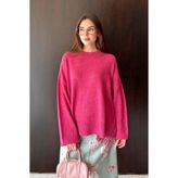 Ceylan Otantik Fuşya Oversize Bisiklet Yaka Kazak