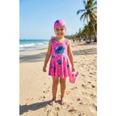 Cg Kids Stitch Baskılı Kız Çocuk Etekli Mayo Ve Bone Seti - Pembe