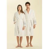 Chakra Derin Ekru Marin Mavi Bambu Unisex Bornoz
