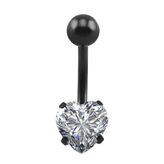 Chavin DP47 Beyaz Kalp Taşlı Siyah Çelik Göbek Piercing