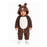 Chicsy Baby Kız Erkek Bebek Welsoft Peluş Tulum Kapüşonlu Fermuarlı Kışlık Bebek Tulumu Ayıcık Figürlü Yumuşak Polar Astronot Tulum