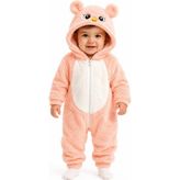 Chicsy Baby Kız Erkek Bebek Welsoft Peluş Tulum Kapüşonlu Fermuarlı Kışlık Bebek Tulumu Yumuşak Polar Astronot Tulum - Somon - 9 - 12 Ay