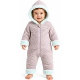 Chicsy Baby Tatlı Unisex Bebek Örgü Triko Tulum Welsoft Peluş Manşetli Kapüşonlu Fermuarlı Kışlık Bebek Kozmonot Tulumu - Lila - 9 - 12 Ay