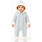 Chicsy Baby Tatlı Unisex Bebek Triko Tulum Peluş Detaylı Kapüşonlu Çift Fermuarlı Kışlık Bebek Kozmonot Tulumu - Gri - 6 - 9 Ay