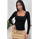 Chicup Aura Kadın Siyah Kare Yaka Fitilli Örme Bluz