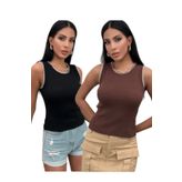 Chicup Kadın Siyah Kahve Biyeli 2'li Paket Fitilli Örme Bluz