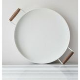 Cht Galvaniz Ahşap Kulplu Yuvarlak Tepsi Krem - 37 cm