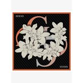 Çiçek Desenli Siyah Twill İpek 90X90 Eşarp