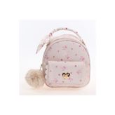 Çiçek ve Kurdele Desenli Kalp Kilitli Pembe Mini Sırt Çantası 20x18cm