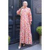 Çiçekli Baskılı Modal Elbise Pembe HM2794