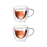 Çift Cidarlı Kupa 200 ml Şeffaf, Kulplu Modern 2 Adet Set - 2037
