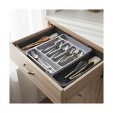 Çift Taraflı Açılır Çekmece Içi Kaşıklık ve Organizer - Modüler Sürgülü Mutfak Düzenleyici - Açık Gri ve Renk - Kapalı 31 cm Açık 52 cm - Kestane Akaju - Option-1