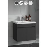 Çiğdem 65 Cm Antrasit Gri Mat MDF Seramik Lavabolu Asma Banyo Alt Dolabı