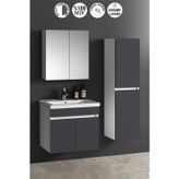 Çiğdem 65+35 cm Beyaz-Antrasit Gri Mat MDF Seramik Lavabolu Asma Banyo Dolabı Takımı