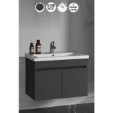 Çiğdem 80 Cm Antrasit Gri Mat MDF Seramik Lavabolu Asma Banyo Alt Dolabı