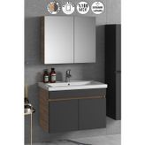 Çiğdem 80 cm Atlantik Çam-Antrasit Gri Mat MDF Seramik Lavabolu Asma Banyo Dolabı Takımı