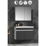 Çiğdem 80 cm Beyaz-Antrasit Gri Mat MDF Seramik Lavabolu Asma Banyo Dolabı Takımı