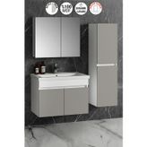 Çiğdem 80+35 cm Beyaz-İnox Balon MDF Seramik Lavabolu Asma Banyo Dolabı Takımı