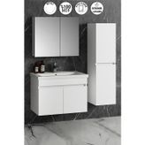 Çiğdem 80+35 cm Beyaz MDF Seramik Lavabolu Asma Banyo Dolabı Takımı