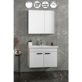 Çiğdem Kulplu 80 cm Beyaz MDF Seramik Lavabolu Asma Banyo Dolabı Takımı