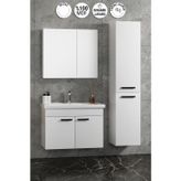 Çiğdem Kulplu 80+35 cm Beyaz MDF Seramik Lavabolu Asma Banyo Dolabı Takımı