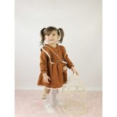 Çilek Bebe Çantalı Ve Dantelli Kız Çocuk Bayramlık Etekli Salopet - 210-Kahverengi - 5 Yaş