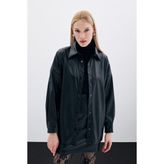 Çıtçıtlı Deri Gömlek - Siyah - 38