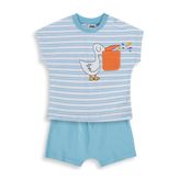 Civil Baby Çizgili Leylek Baskılı Erkek Bebek Zıbını Takımı, Mavi, 6-9 Ay