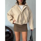 Ckm Moda Oversize Kaşe Bomber Mont Siyah Taş